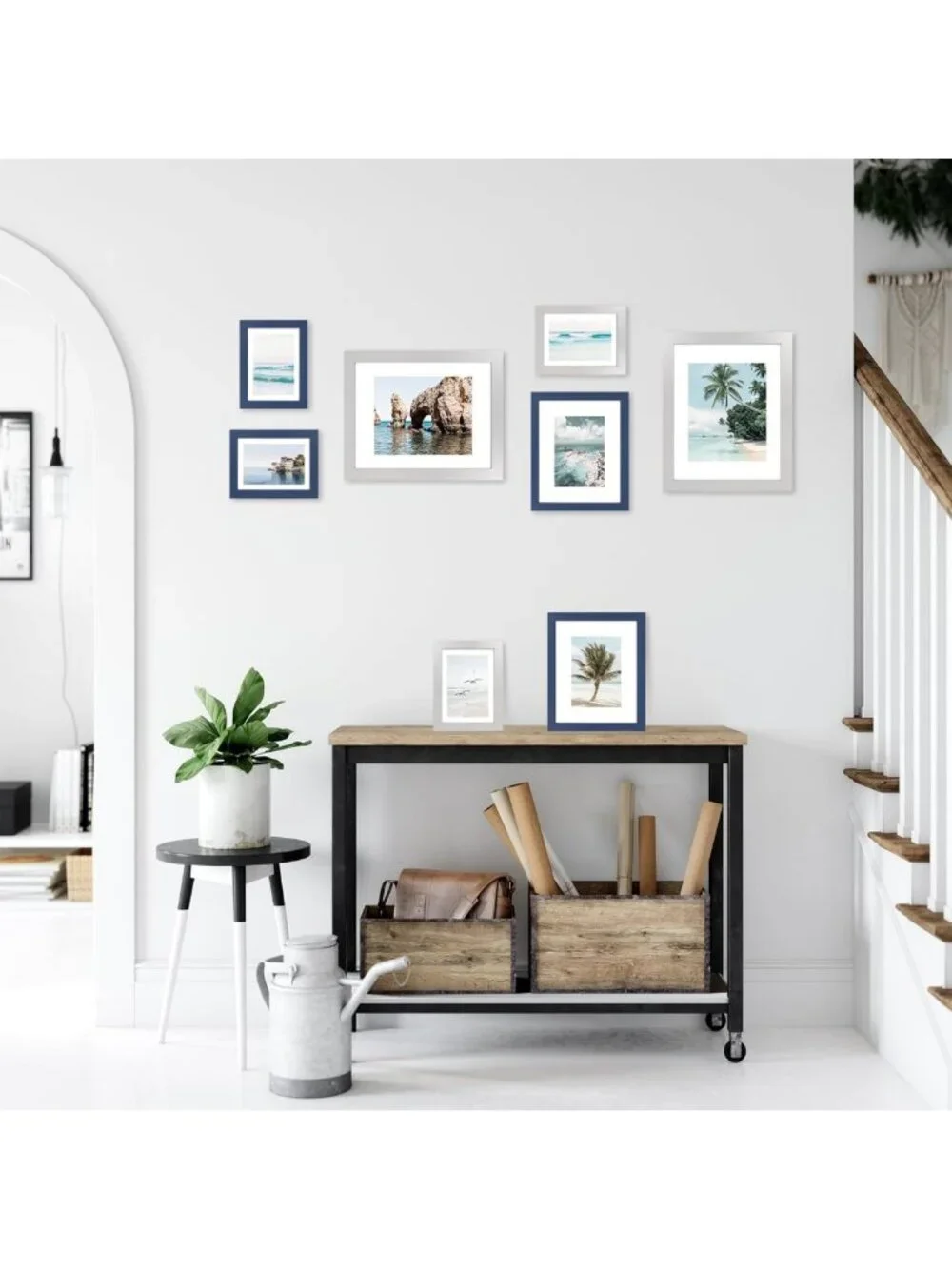 4 Pack 8x10 Picture Frames - Real Glass & Wood, Tabletop & Wall Mount, Blue
